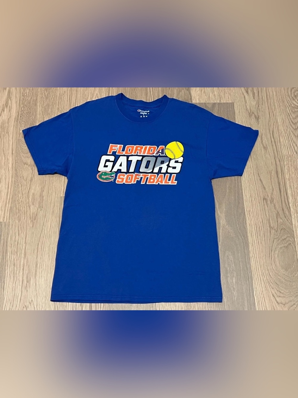 L Champion Blue Florida GATORS SOFTBALL Top Tee Shirt UF Large Fastpitch